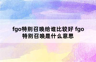 fgo特别召唤给谁比较好 fgo特别召唤是什么意思